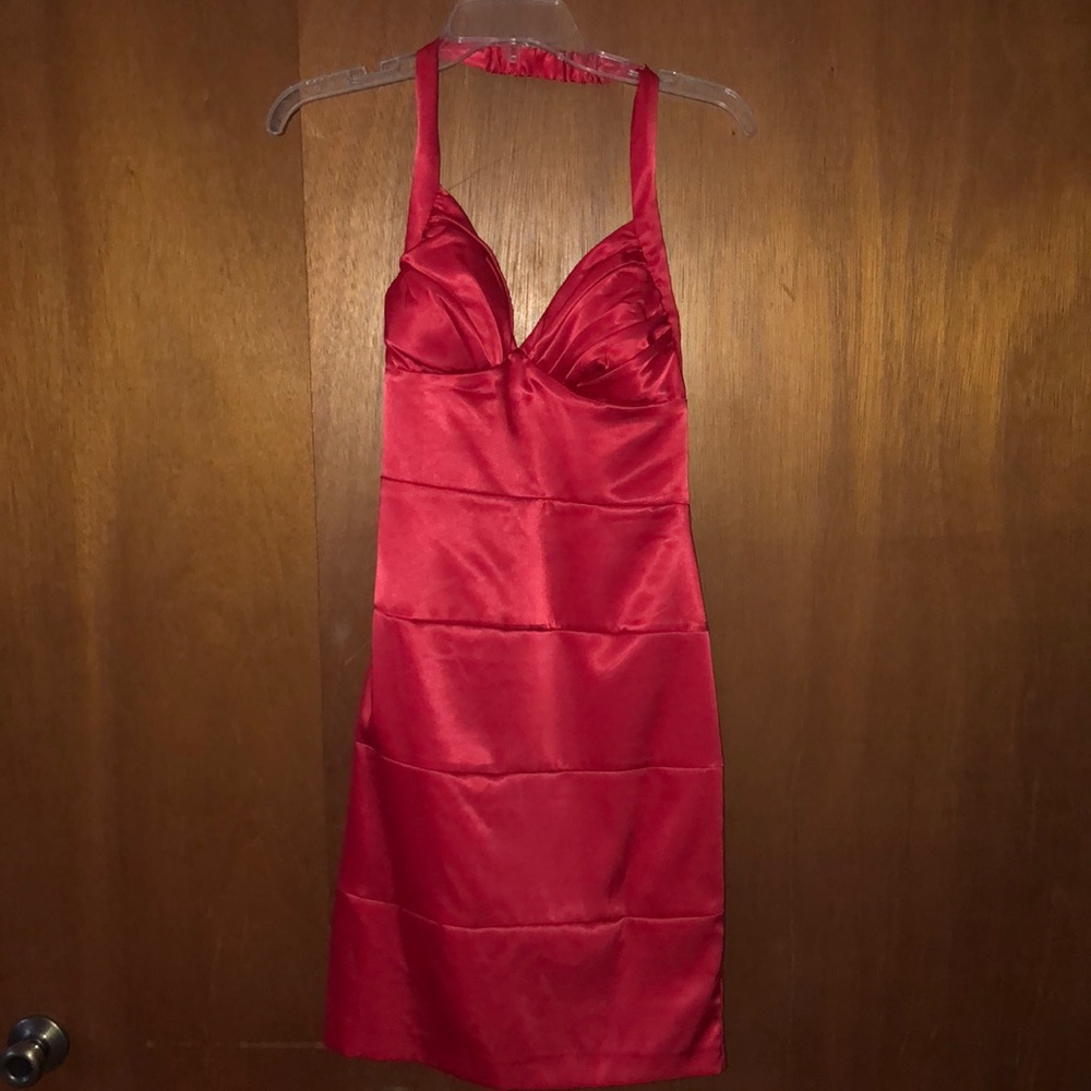 DOTS Red Satin Finish Mini Dress